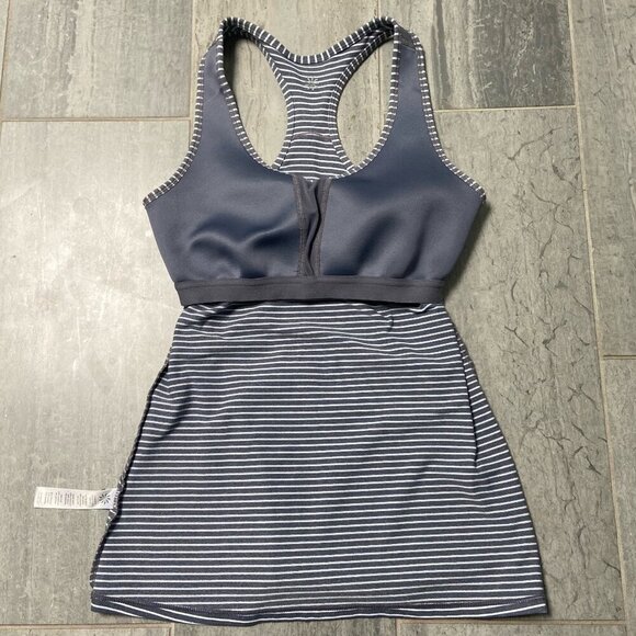 Athleta Racerback Built-In Bra Tank Top Grey White Stripes Size Small - Picture 4 of 10